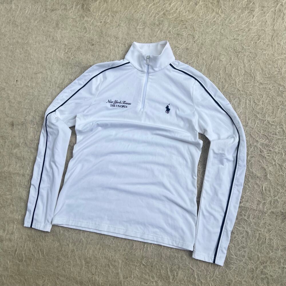 Polo by Ralph Lauren White Long-Sleeve Quarter-Zip Top with Navy Piping